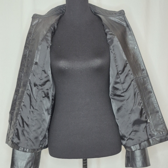 Apostrophe Womens Hidden Button-Front Black Leather Blazer Shirt Jacket - Size 8 - Picture 10 of 15
